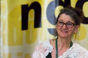 Marina Warner responds to a question from the audience, during her panel. 