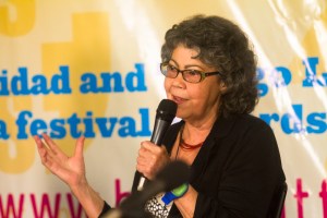 Olive Senior addresses her rapt audience during her One on One session.